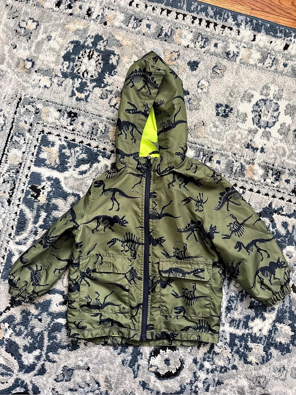 Carter’s Toddler Dinosaur Windbreaker Rain Jacket Green & Blue Size 4T